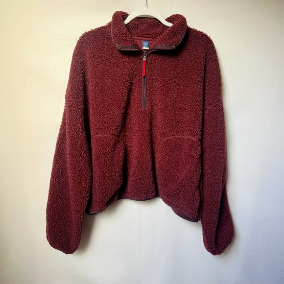 Women’s Old Navy Cozy Maroon Sherpa Quarter-Zip Pullover with pockets  – Size 2X - Picture 13 of 13